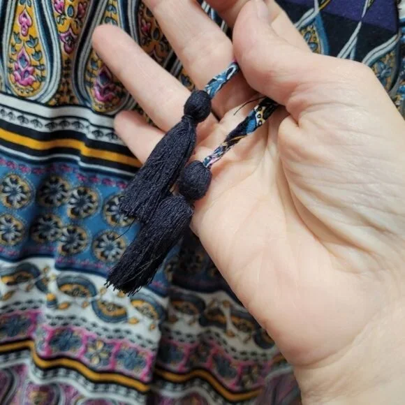 Hollister Women's XS Boho Print Sleeveless Dress Lace-Up SummerFestival Style - Picture 8 of 10